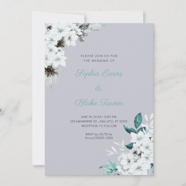 Rustic White Flowers Boho Cloud Gray Wedding Invitation (Front)