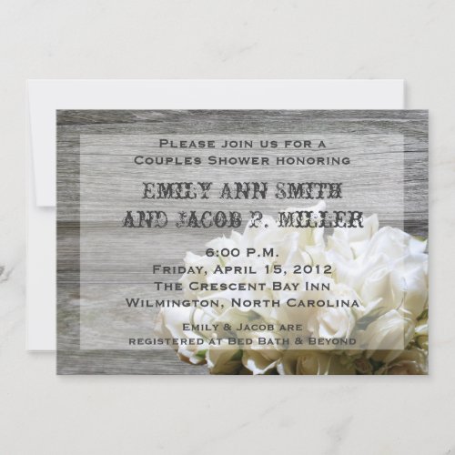 Rustic White Flowers Couples Shower Invitations
