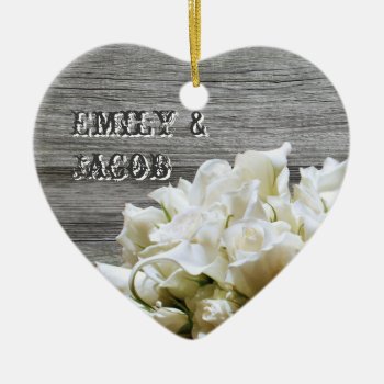 Rustic White Flowers Personalized Heart Ornament by TwoBecomeOne at Zazzle