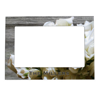 Rustic White Flowers Personalized Magnetic Frame