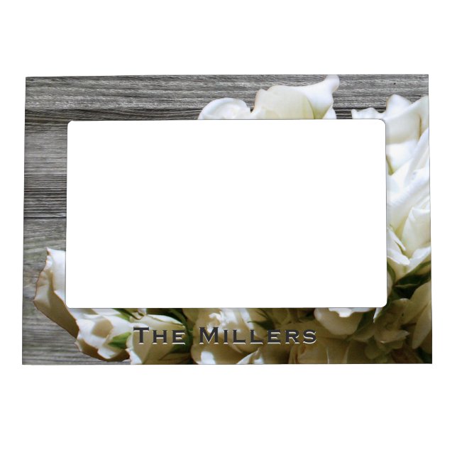 Rustic White Flowers Personalized Magnetic Frame (Front)
