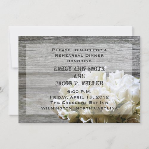 Rustic White Flowers Rehearsal Dinner Invitations