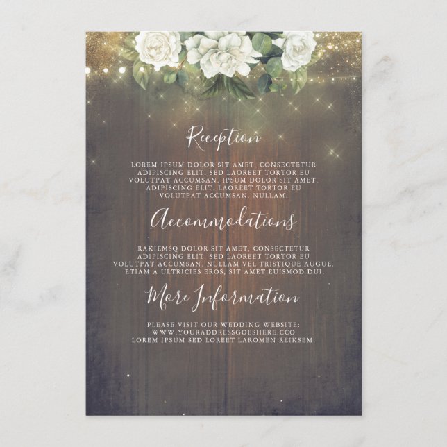 Rustic White Flowers Wedding Details Information Enclosure Card (Front)