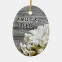 Rustic White Flowers Wedding Favor Ornament