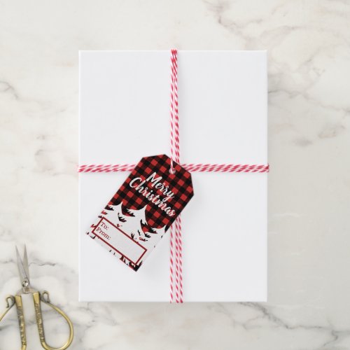 Rustic White Forest  Buffalo Check Plaid Gift Tags