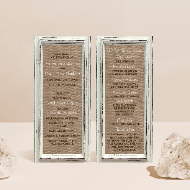Rustic White Frame & Burlap Wedding Program (Creator Uploaded)