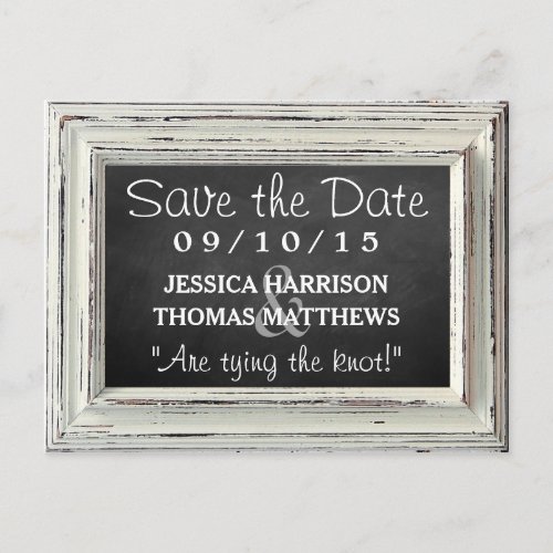 Rustic White Frame  Chalkboard Wedding Collection Announcement Postcard