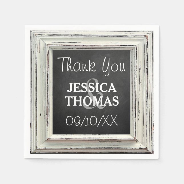 Rustic White Frame & Chalkboard Wedding Collection Napkins (Front)