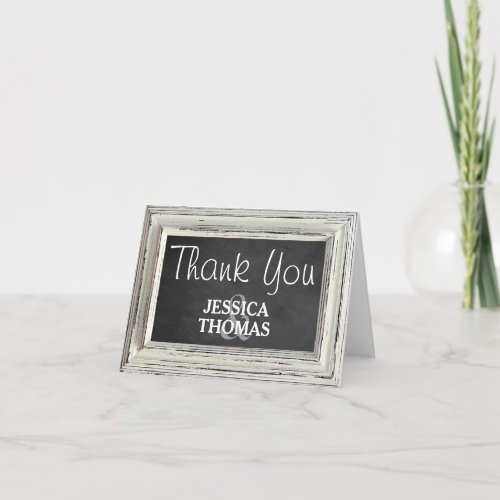 Rustic White Frame  Chalkboard Wedding Collection Thank You Card