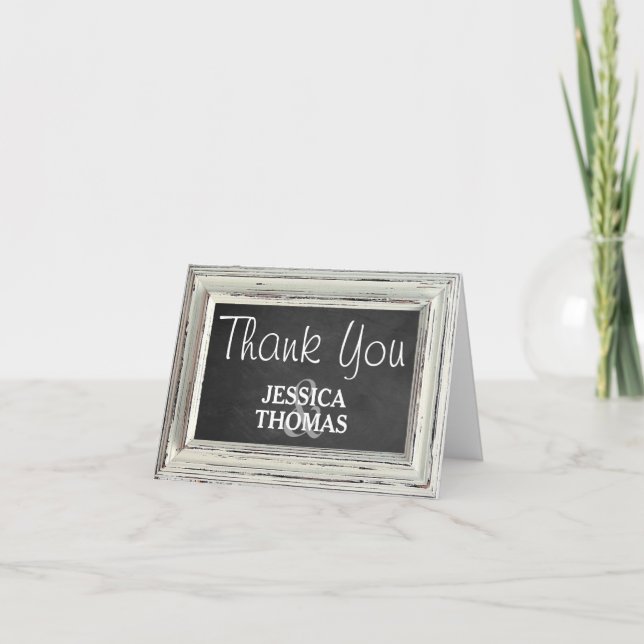 Rustic White Frame & Chalkboard Wedding Collection Thank You Card (Front)