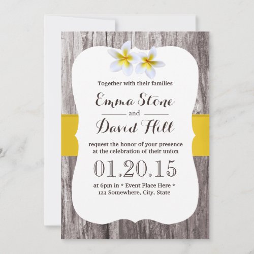 Classy White Frangipani Theme Beach Wedding 5x7 Paper Invitation Card