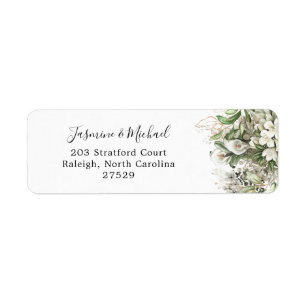Rustic White Gold Floral Wedding Label