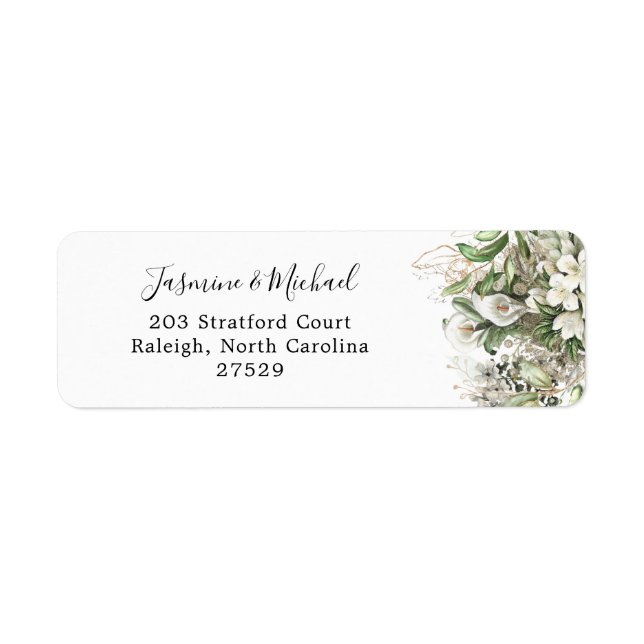 Rustic White Gold Floral Wedding Label (Front)