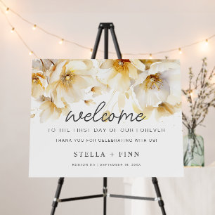 Rustic White Gold Flower Welcome Reception Wedding Foam Board