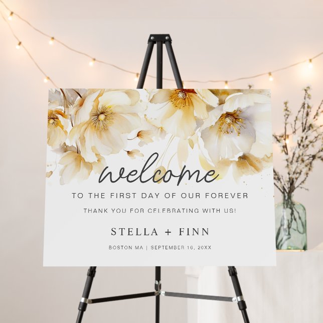 Rustic White Gold Flower Welcome Reception Wedding Foam Board (In Situ (Stand))