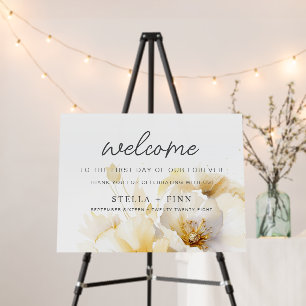 Rustic White Gold Flower Welcome Reception Wedding Foam Board