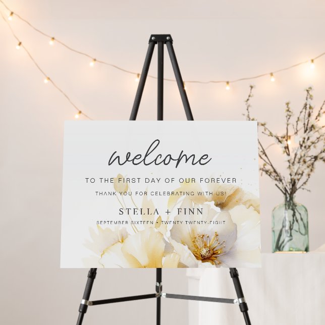 Rustic White Gold Flower Welcome Reception Wedding Foam Board (In Situ (Stand))