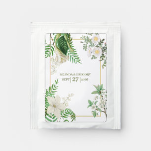 Rustic White Green Watercolor Floral Gold Wedding  Tea Bag Drink Mix