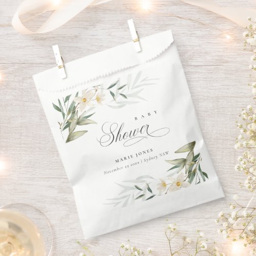 Rustic White Greenery Floral Bunch Baby Shower Favor Bag