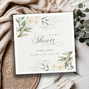 Rustic White Greenery Floral Bunch Baby Shower Napkins