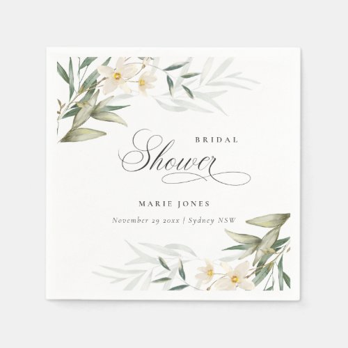 Rustic White Greenery Floral Bunch Bridal Shower Napkins