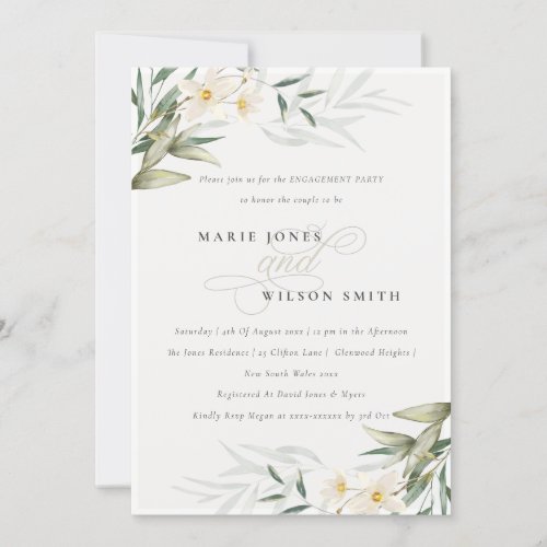 Rustic White Greenery Floral Engagement Invite