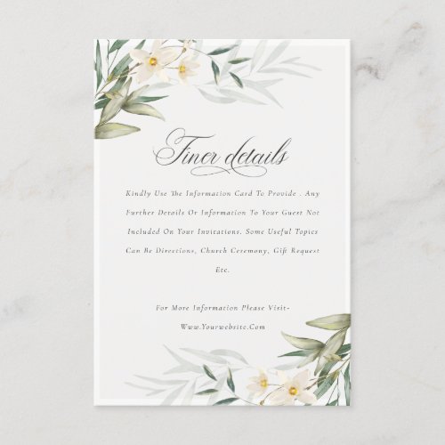 Rustic White Greenery Floral Wedding Details Enclosure Card