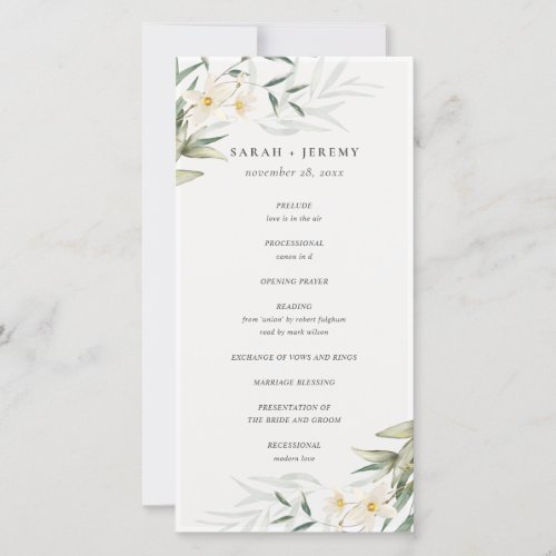 Rustic White Greenery Floral Wedding Program