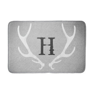 Rustic White & Grey Deer Antlers Burlap Country Bath Mat