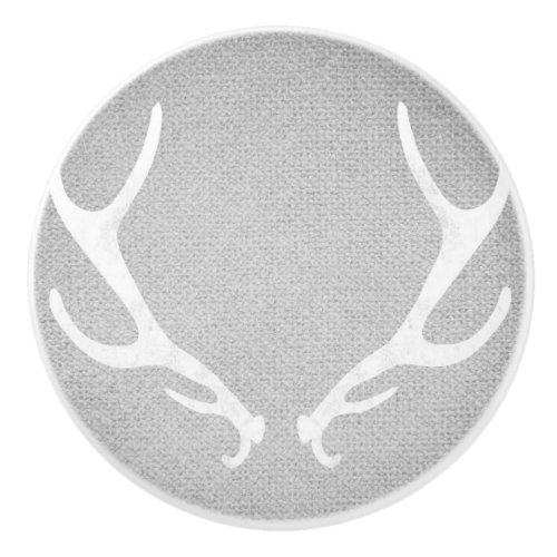 Rustic White  Grey Deer Antlers Burlap Country Ceramic Knob