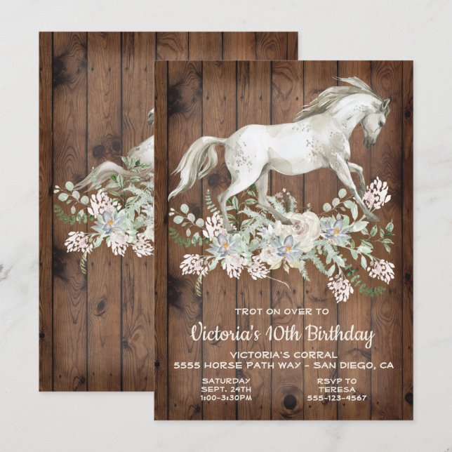 Rustic White Horse Birthday Party Invitation (Front/Back)
