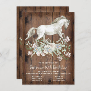Rustic White Horse Birthday Party Invitation