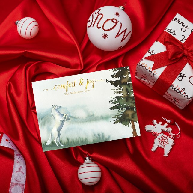 Rustic White Horse Christmas Holiday Card (Creator Uploaded)