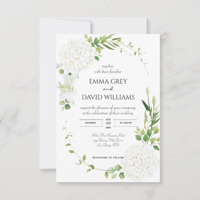 Rustic white hydrangea Wedding Invitation (Front)