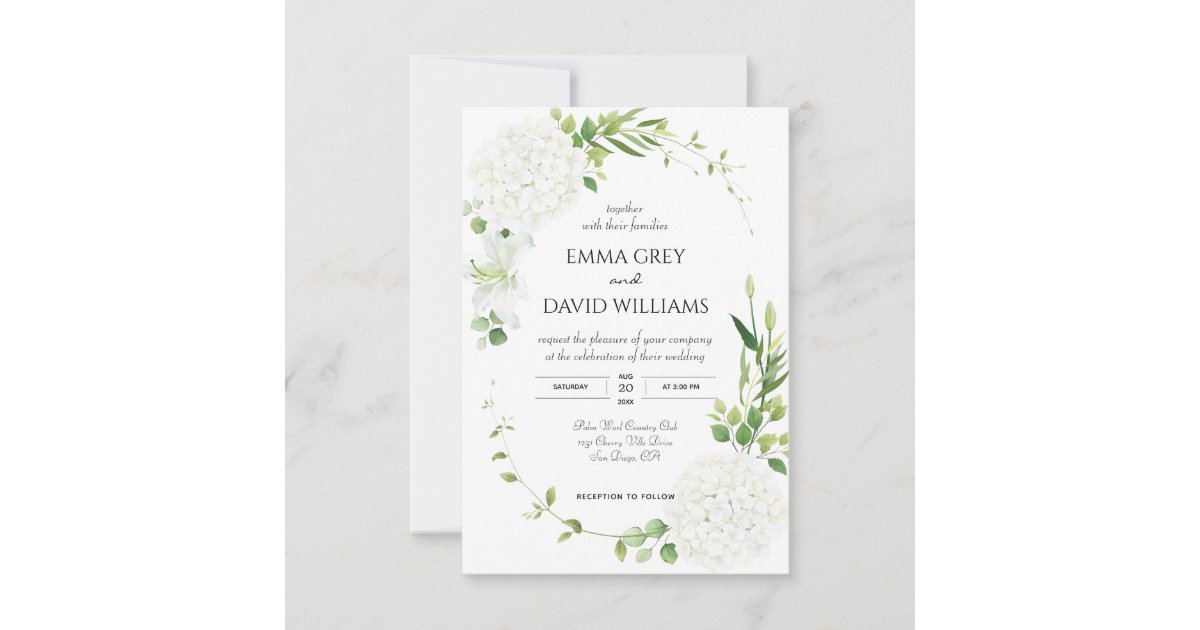 Rustic white hydrangea Wedding Invitation | Zazzle