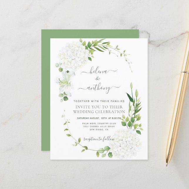 Rustic white hydrangea Wedding Invitation  (Front/Back In Situ)
