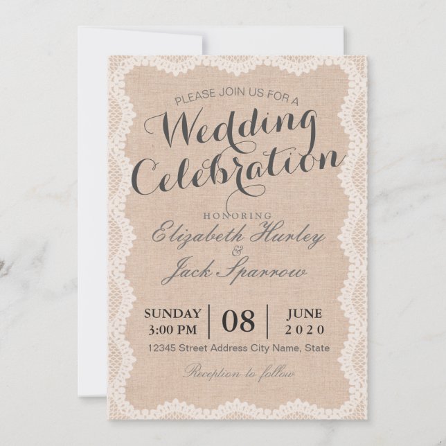 Rustic White Lace and Linen Wedding Bridal Shower Invitation (Front)