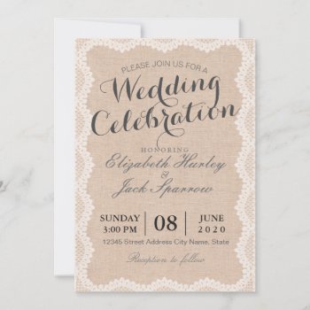 Rustic White Lace And Linen Wedding Bridal Shower Invitation by ReadyCardCard at Zazzle