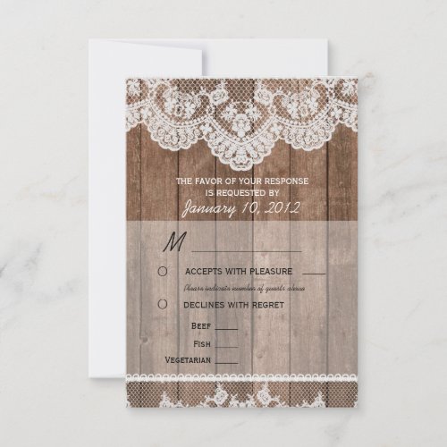 Rustic White Lace and Wood RSVP with Meal Options
