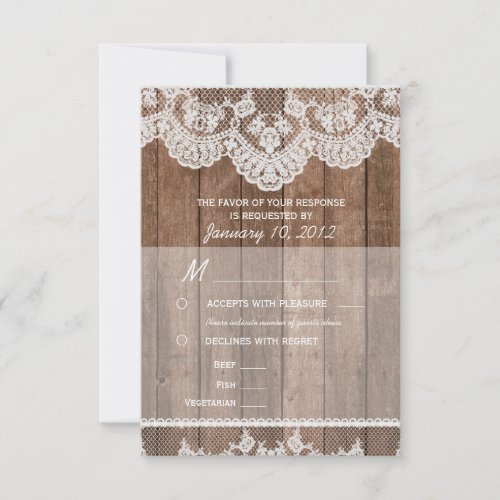 Rustic White Lace and Wood RSVP with Meal Options
