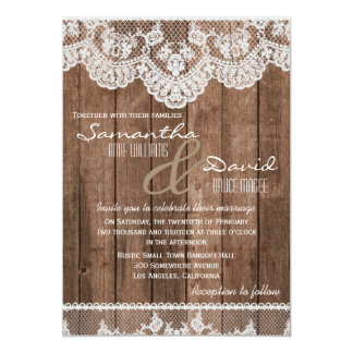 Rustic White Lace and Wood Wedding Invitation