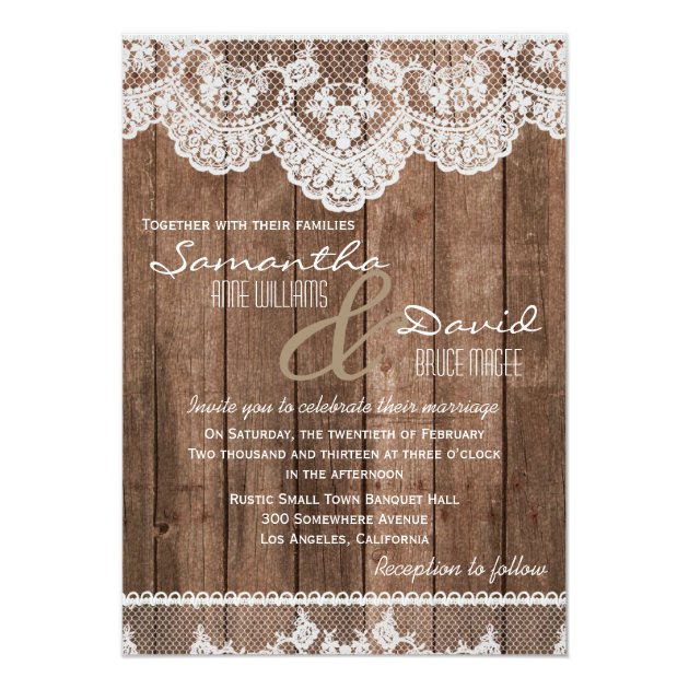 Rustic White Lace And Wood Wedding Invitation