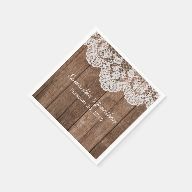Rustic White Lace And Wood Wedding Paper Napkin