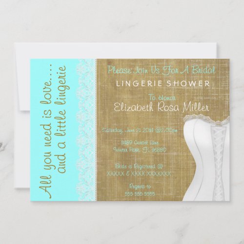 Rustic White Lace Corset Lingerie Bridal Shower Invitation