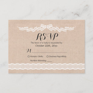 Rustic White Lace  Linen Wedding RSVP Reply Card