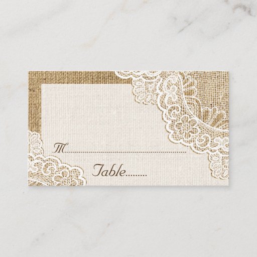 Customizable Rustic white lace on burlap wedding place card business card templates