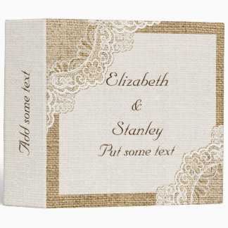 Rustic white lace on burlap wedding planner 3 ring binder