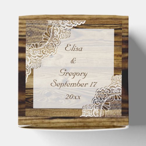 Rustic white lace on wood rustic wedding favor boxes