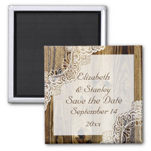 Rustic white lace on wood wedding Save the Date Magnet