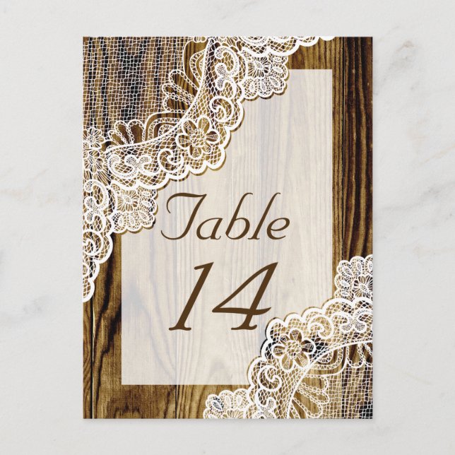 Rustic white lace on wood wedding table number (Front)